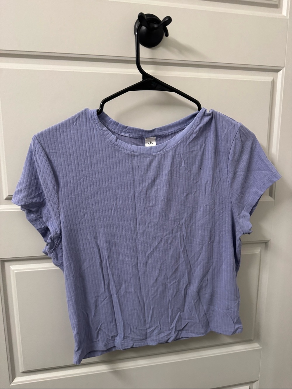 ALO Yoga Lavender Ribbed Short Sleeve Crop Tee